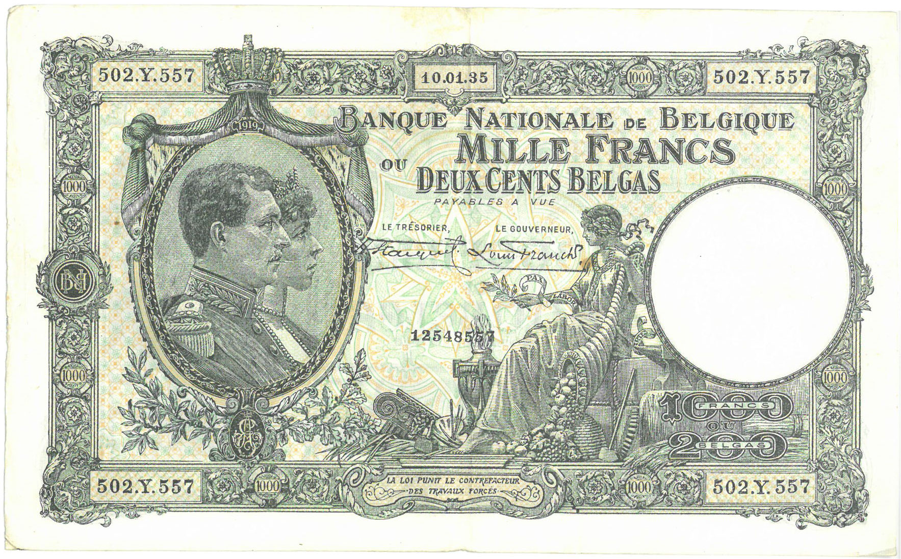 Banque Nationale De Belgique Mille Francs